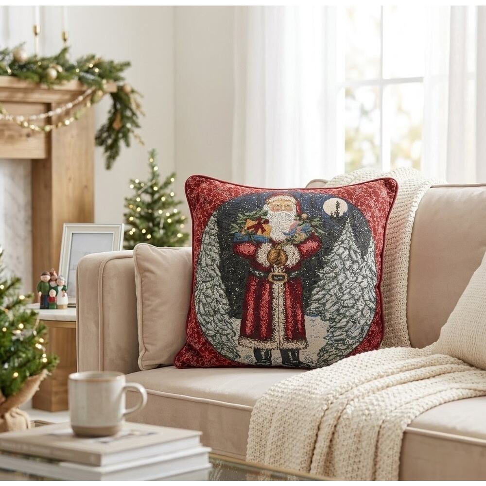 Vintage Father Christmas Tapestry Throw Pillow - Old World Santa